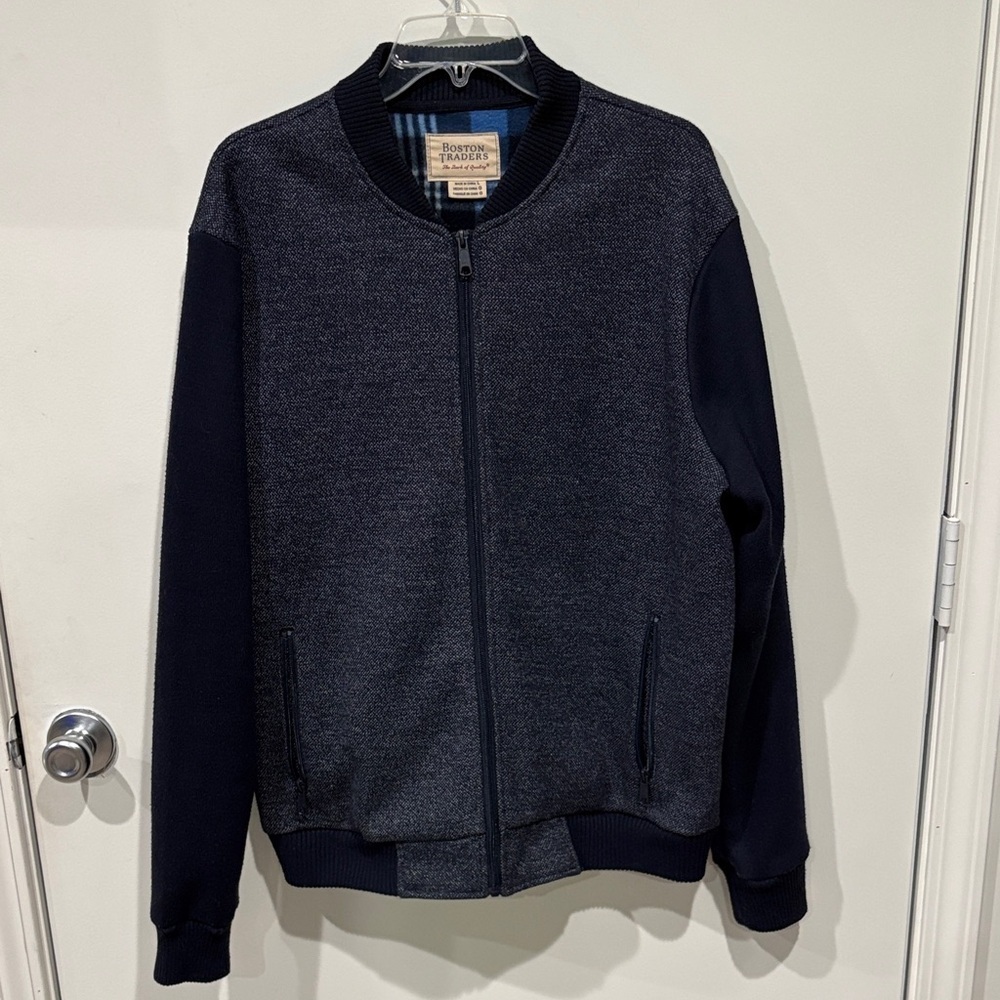 Boston Traders Knit Bomber Jacket Full Zip Fleece Lined Size Large